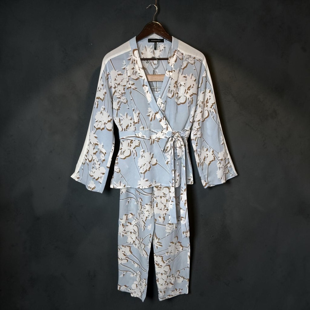 BCBGMaxAzria Floral Print Wrap Jacket and Pants Set Outfit Resort Wear 2pc
